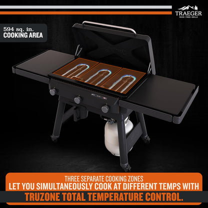 Traeger Grills Flatrock, 33 Inch Flat Top Griddle, Outdoor Gas Grill with 3-Zone Truzone Cooking, Even Heat, Fuel Sensor, and Ez-Clean Grease Management, Premium Propane Griddle for Outdoor Cooking