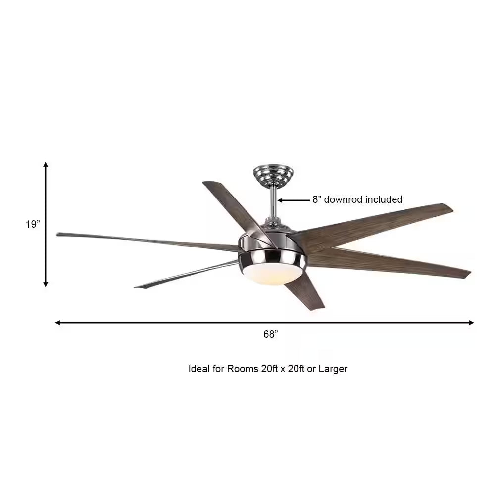 Windward 68 In. White Color Changing Integrated LED Polished Nickel Ceiling Fan with Light Kit, DC Motor and Remote