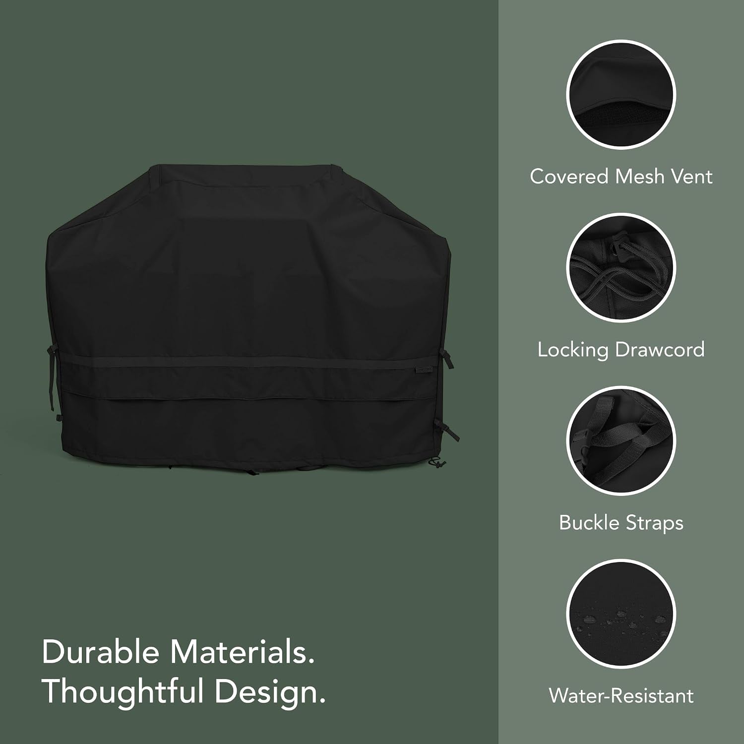 Prestige Grill Cover – Heavy Duty All-Weather Water-Resistant Outdoor BBQ Cover with 900D Solution-Dyed Polyester, Adjustable Buckle Straps, Reinforced Handles, Mesh Vents, 45 Inch, Black