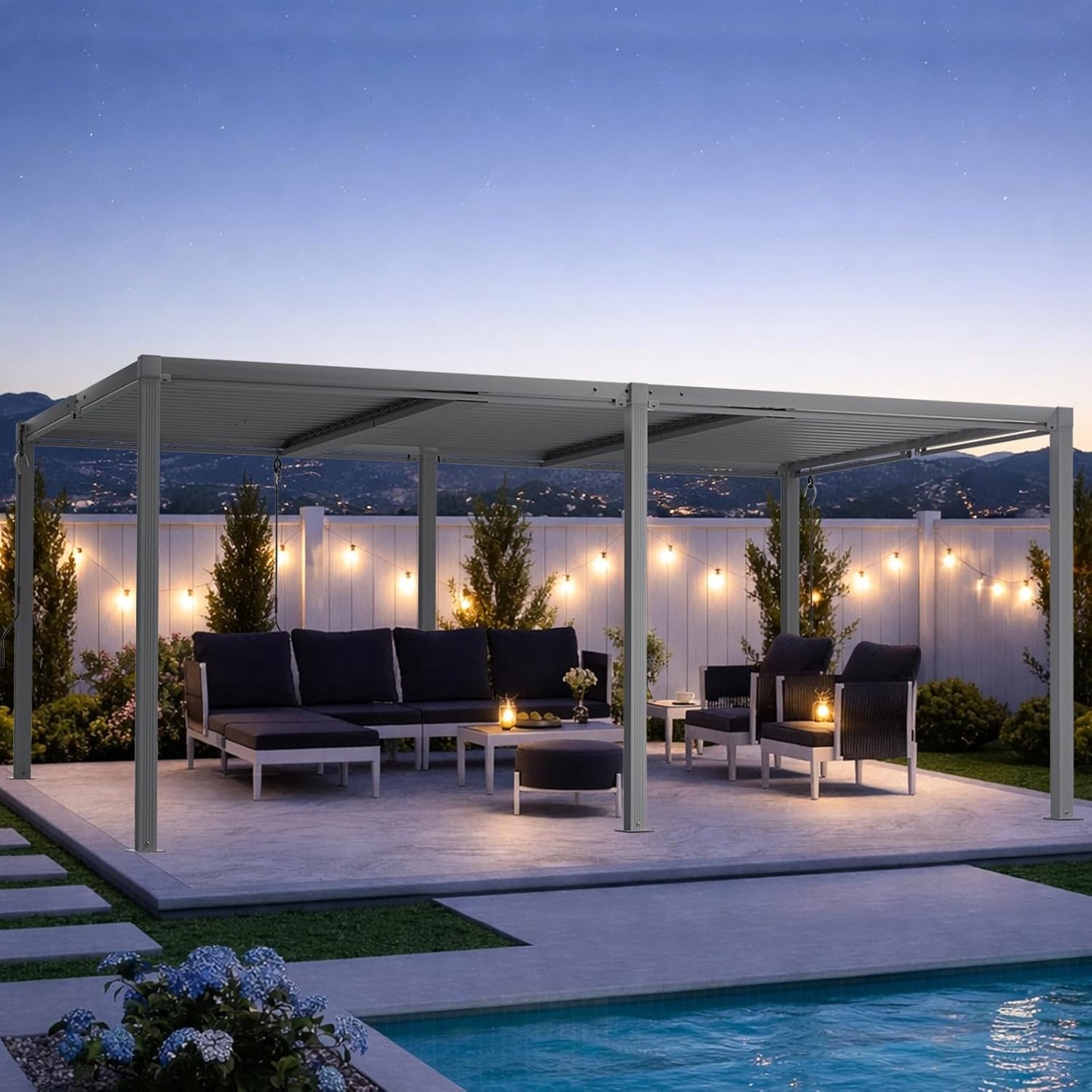 Louvered Pergola 12' X 20', Large Outdoor Aluminum Pergola with Reinforced Steel Roof, Heavy-Duty Hardtop Gazebo for Patio Garden, Weatherproof Sun Shade Shelter, Gray