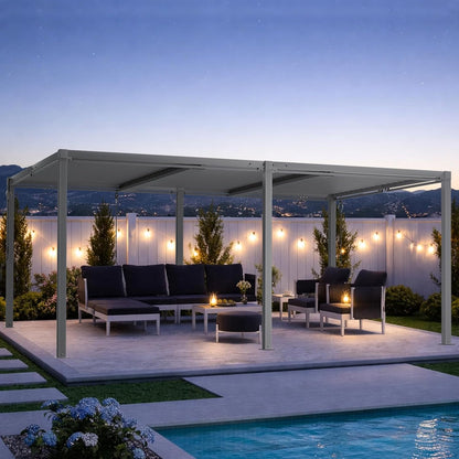 Louvered Pergola 12' X 20', Large Outdoor Aluminum Pergola with Reinforced Steel Roof, Heavy-Duty Hardtop Gazebo for Patio Garden, Weatherproof Sun Shade Shelter, Gray