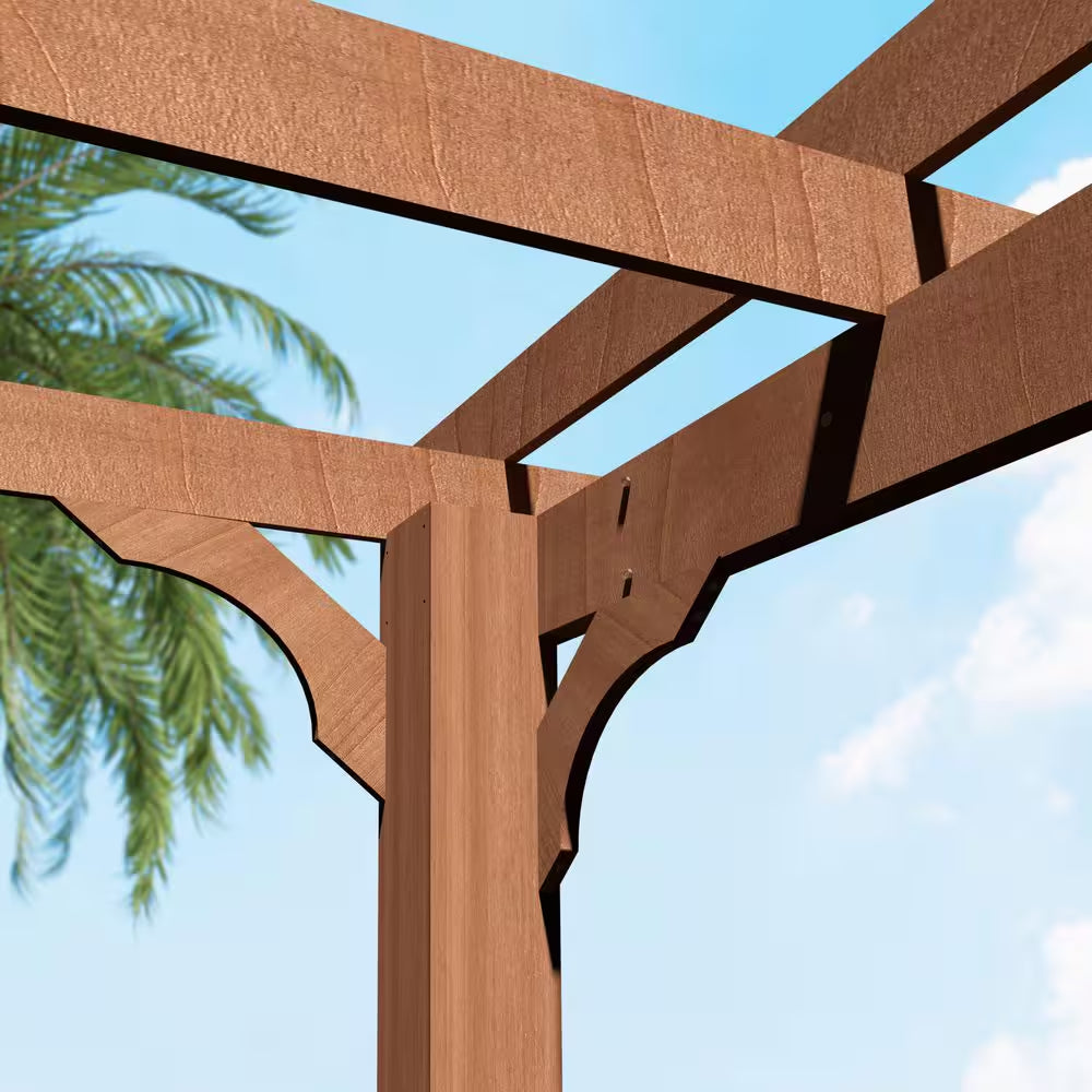 10 Ft. W X 10 Ft. D Cedar Wood Patio Pergola Shade Structure for Outdoor, Brown