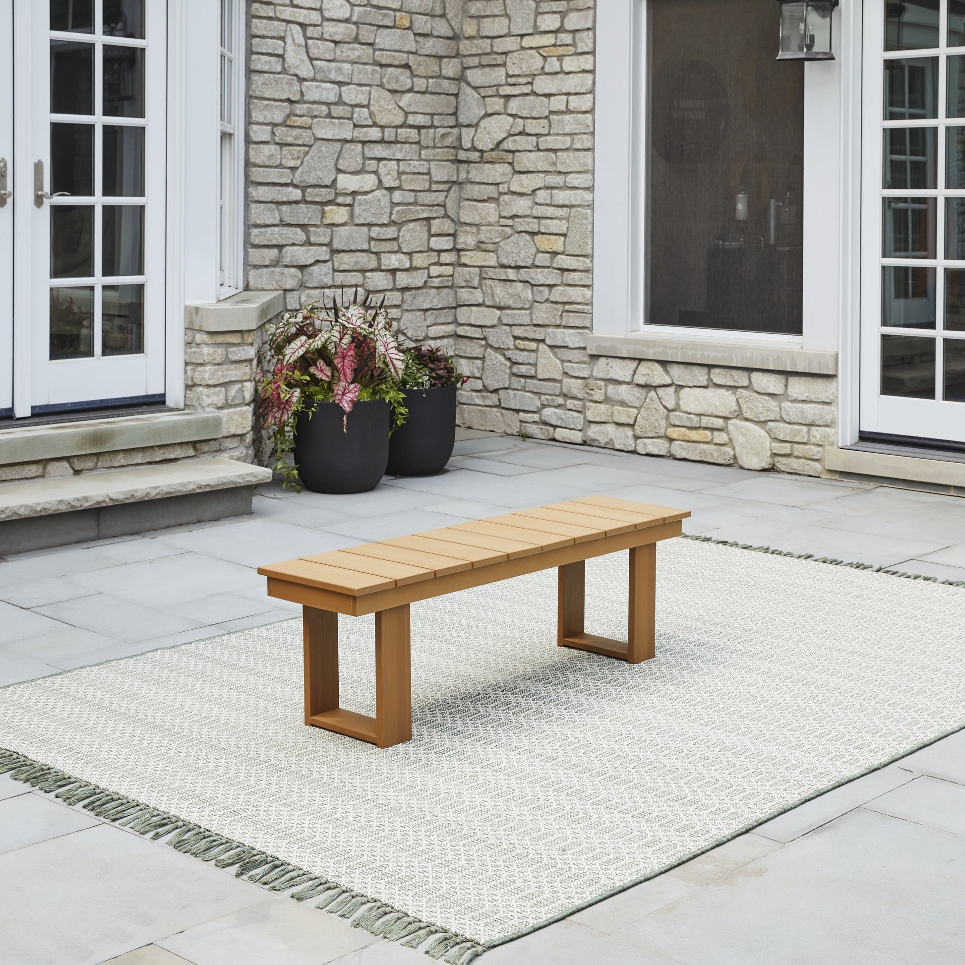 Ezra 6-Piece Outdoor HDPE Dining Set with Bench, Teak