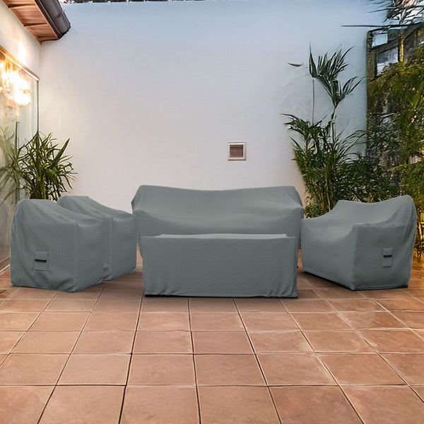 Patio Furniture Cover Set, 5 Piece Outdoor Furniture Covers, Water-Repellent UV & Weather-Resistant Covers for Sofa, Loveseat, Chairs & Coffee Table with Elastic & Padded Handles