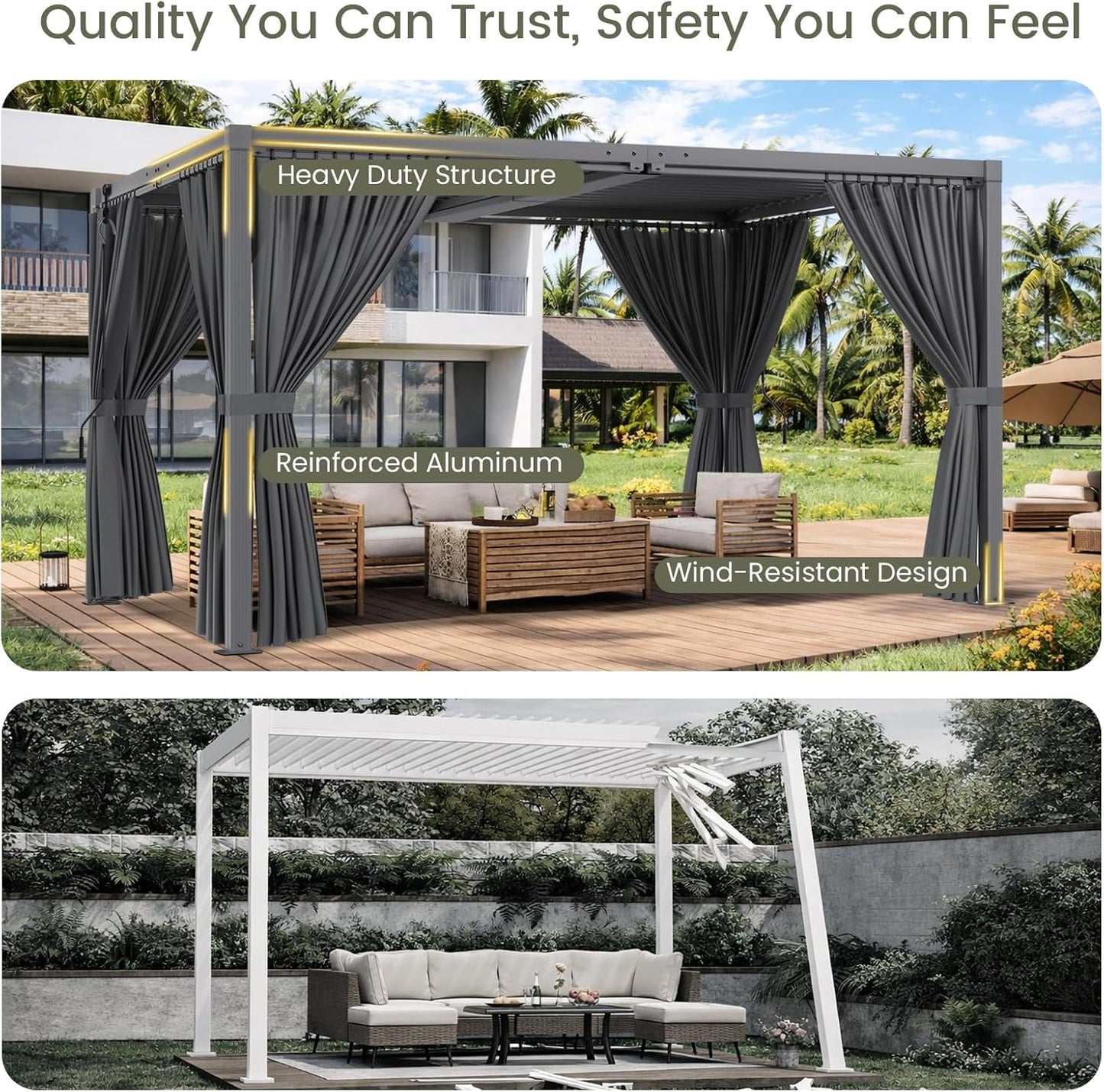Louvered Pergola 12' X 20', Large Outdoor Aluminum Pergola with Reinforced Steel Roof, Heavy-Duty Hardtop Gazebo for Patio Garden, Weatherproof Sun Shade Shelter, Gray