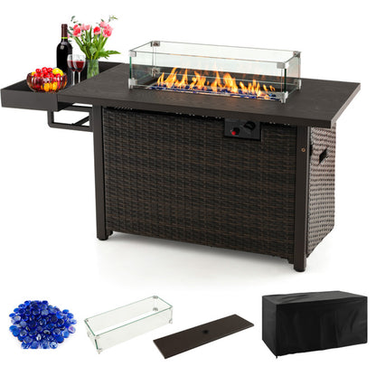 52 Inches Outdoor Fire Pit Wicker Propane Fire Pit Table with Cover