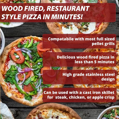 Pellet Grill Pizza Oven Attachment for Wood-Fired Cooking, Fits Traeger, GMG, Pit Boss, Camp Chef, Rec-Tec, Converts Grill to Pizza Oven, 800°F Heat, Stainless Steel