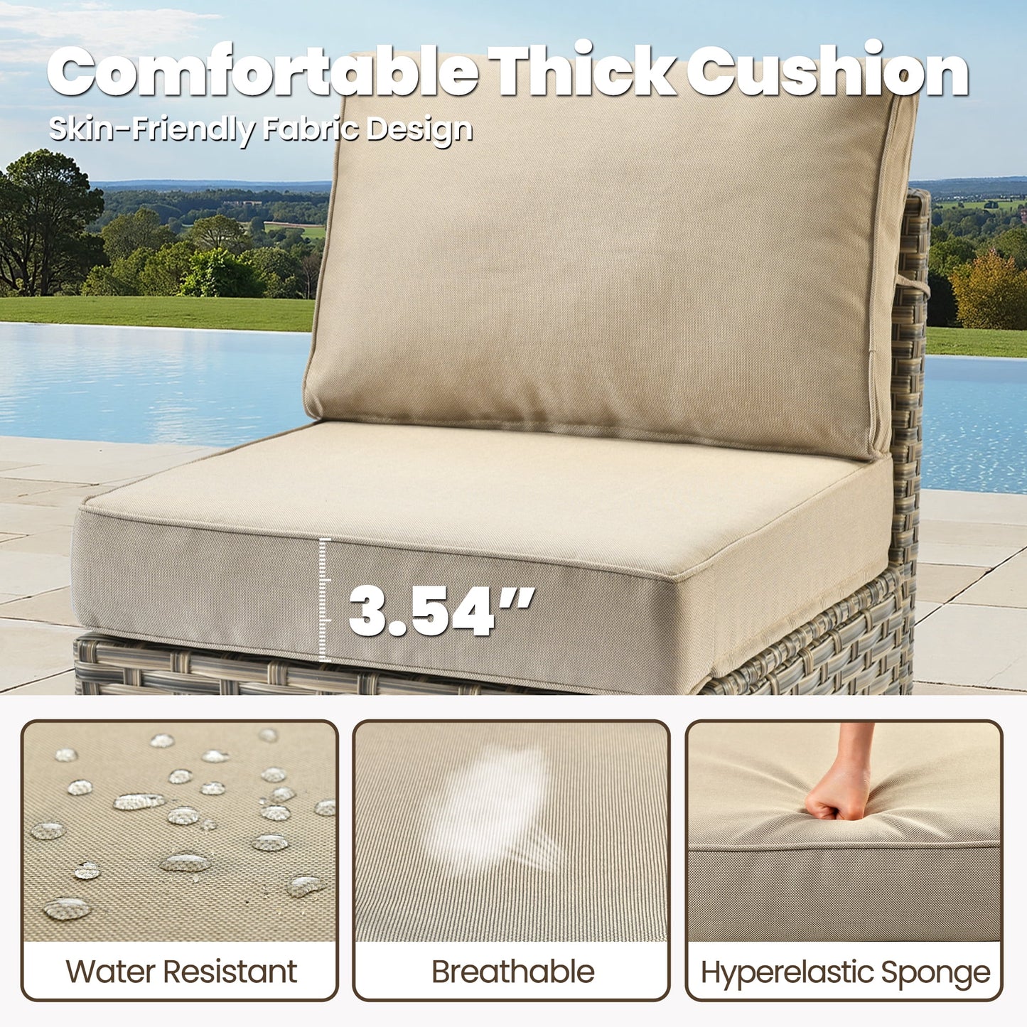 8 Pieces Patio Furniture Set, All Weather Wicker Patio Conversation Set with Swivel Chairs, Outdoor Furniture with Ottoman for Garden, Beige