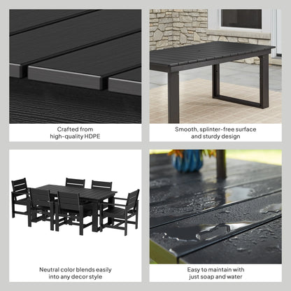 Ezra 7-Piece Outdoor HDPE Dining Set, Black