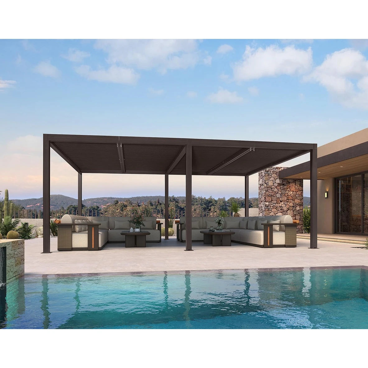 Bronze Louvered Pergola with Adjustable Roof for Deck Backyard Garden Hardtop Gazebo