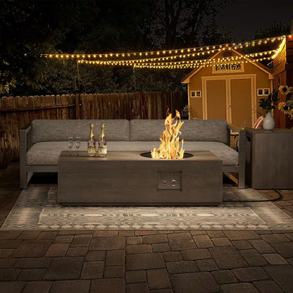 48 In. 50,000 BTU Rectangle Outdoor Propane Gas Fire Pit Table in Brown