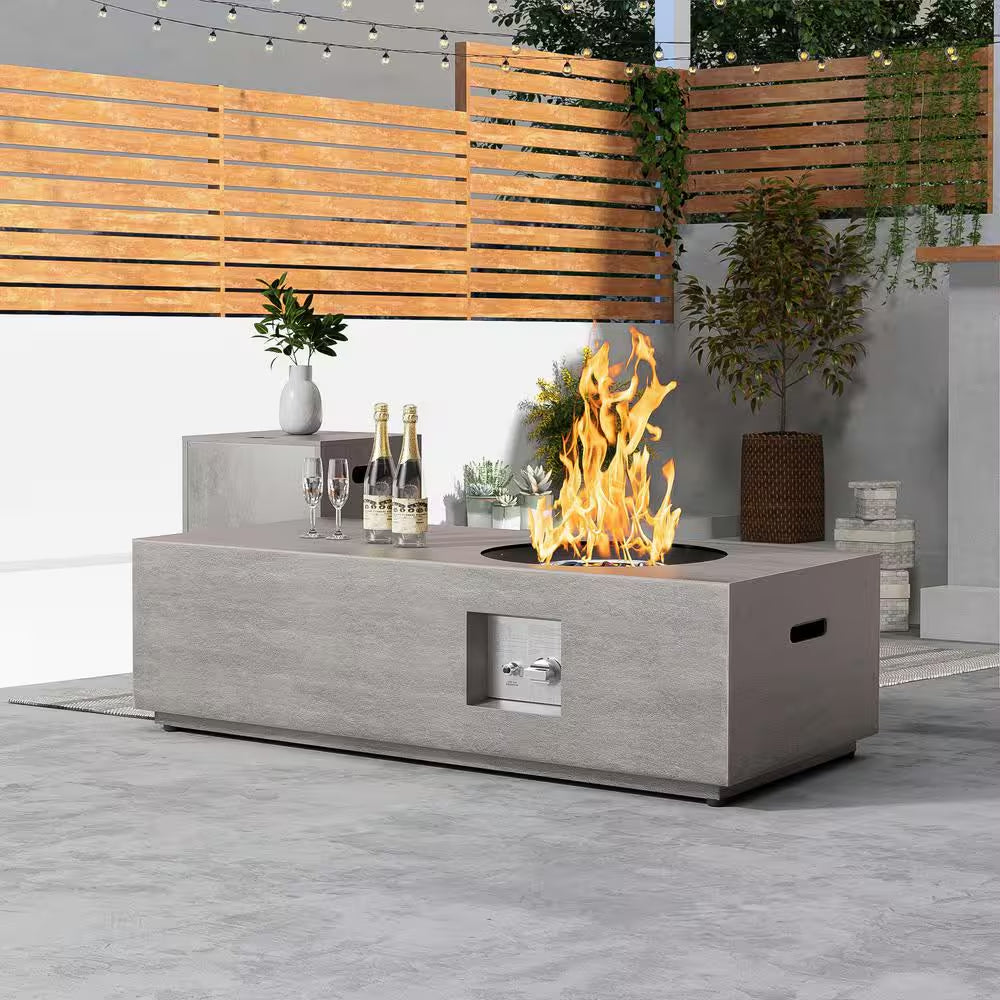 48 In. 50,000 BTU Rectangle Outdoor Propane Gas Fire Pit Table in Brown
