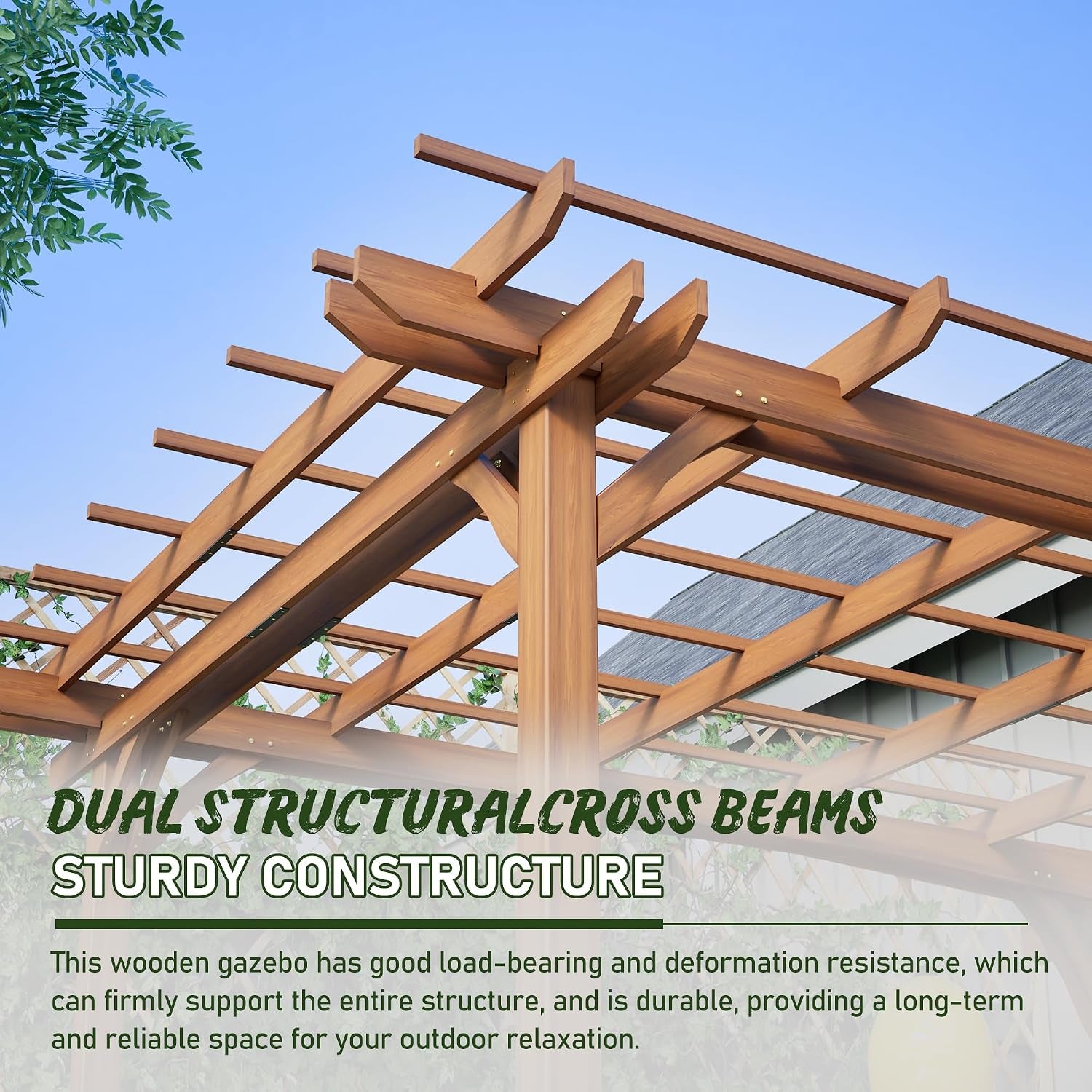 12 X 10 FT Outdoor Wood Pergola, Wooden Grape Trellis for Climbing Plant Support, Garden, Patio, Backyard, Deck, Brown