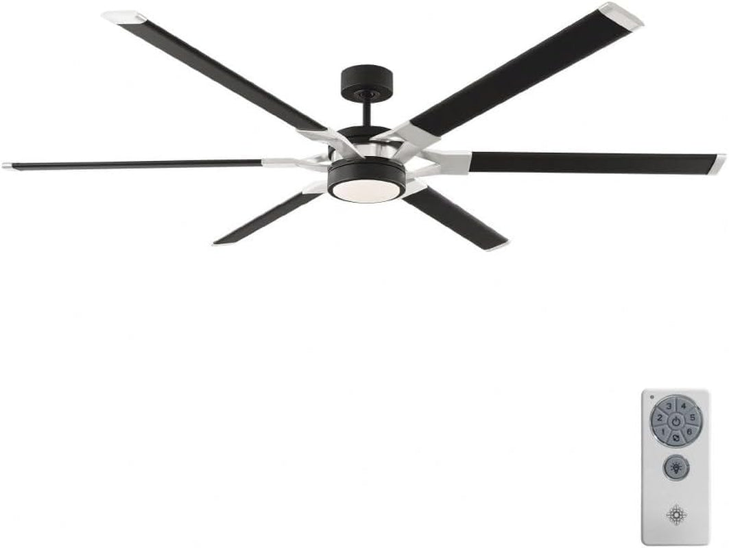 6LFR72RZWBBSD Loft Industrial 72" Outdoor/Indoor Damp Ceiling Fan with LED Lights and Remote Control, 6 Aluminum Blades with Burnished Brass Arms, Matte White