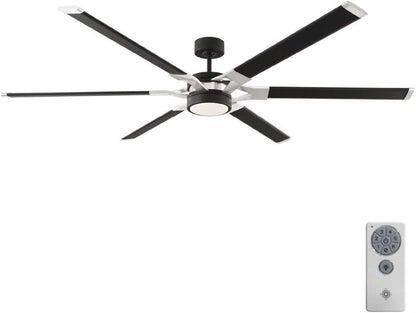 6LFR72RZWBBSD Loft Industrial 72" Outdoor/Indoor Damp Ceiling Fan with LED Lights and Remote Control, 6 Aluminum Blades with Burnished Brass Arms, Matte White