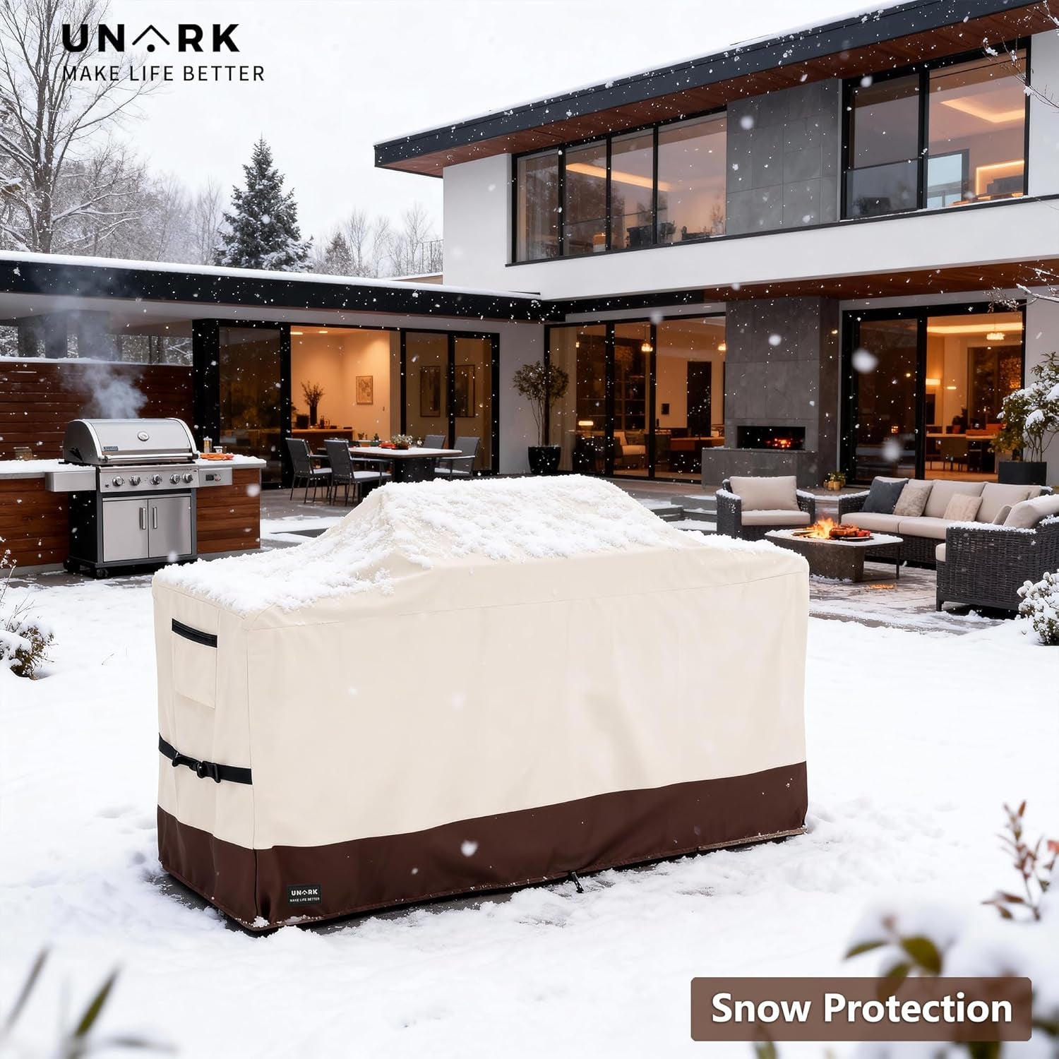 86 Inch Extra Large Grill Cover Kitchen Island Cover Large Island Grill Cover for Outdoor Grill Outdoor Kitchen Cover Heavy Duty Waterproof 86" L X 42" W X 48" H, Beige and Brown
